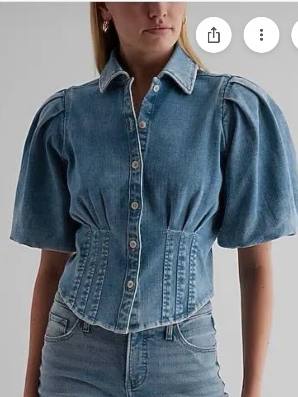 Express Denim Balloon Sleeve Corset Top